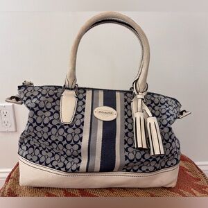 Coach Signature Striped Molly Satchel Denim Color Preowned